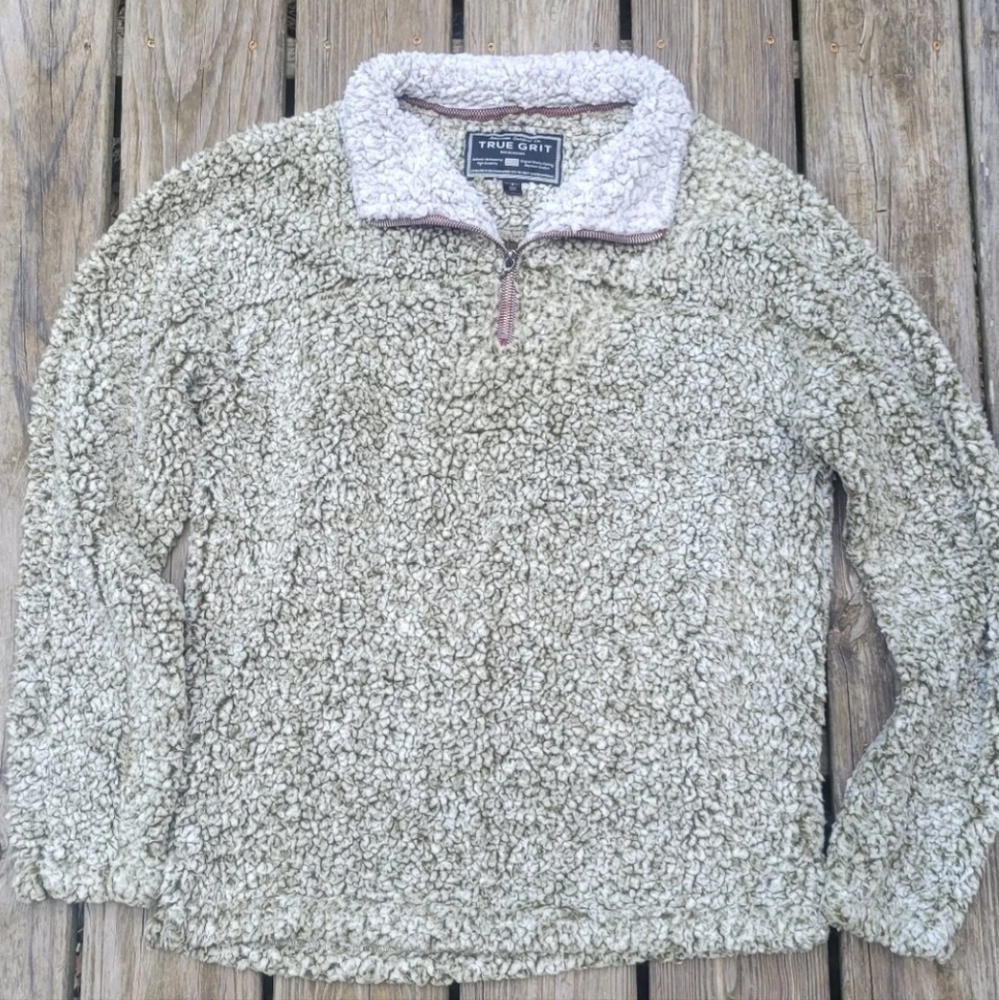 True Grit Unisex Beige Sherpa Zip-Up Sweater Size Small
